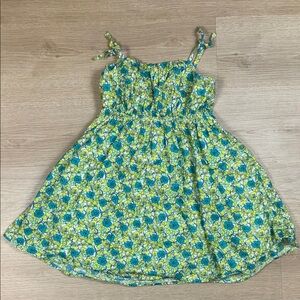 Crewcuts Floral Girl’s 7 Summer Strappy Dress in Yellow Blue Green 100% Cotton